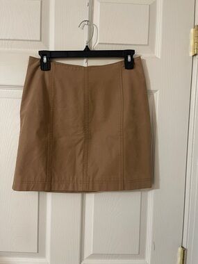 Free People Tan Faux Leather Mini Skirt